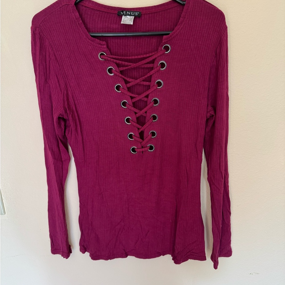 VENUS Women's Fuchsia Lace-Up Blouse